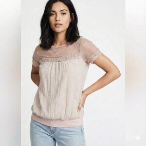 Phase Eight Silk Blouse Top Short sleeve Lace trim Y2k 00s Size XS